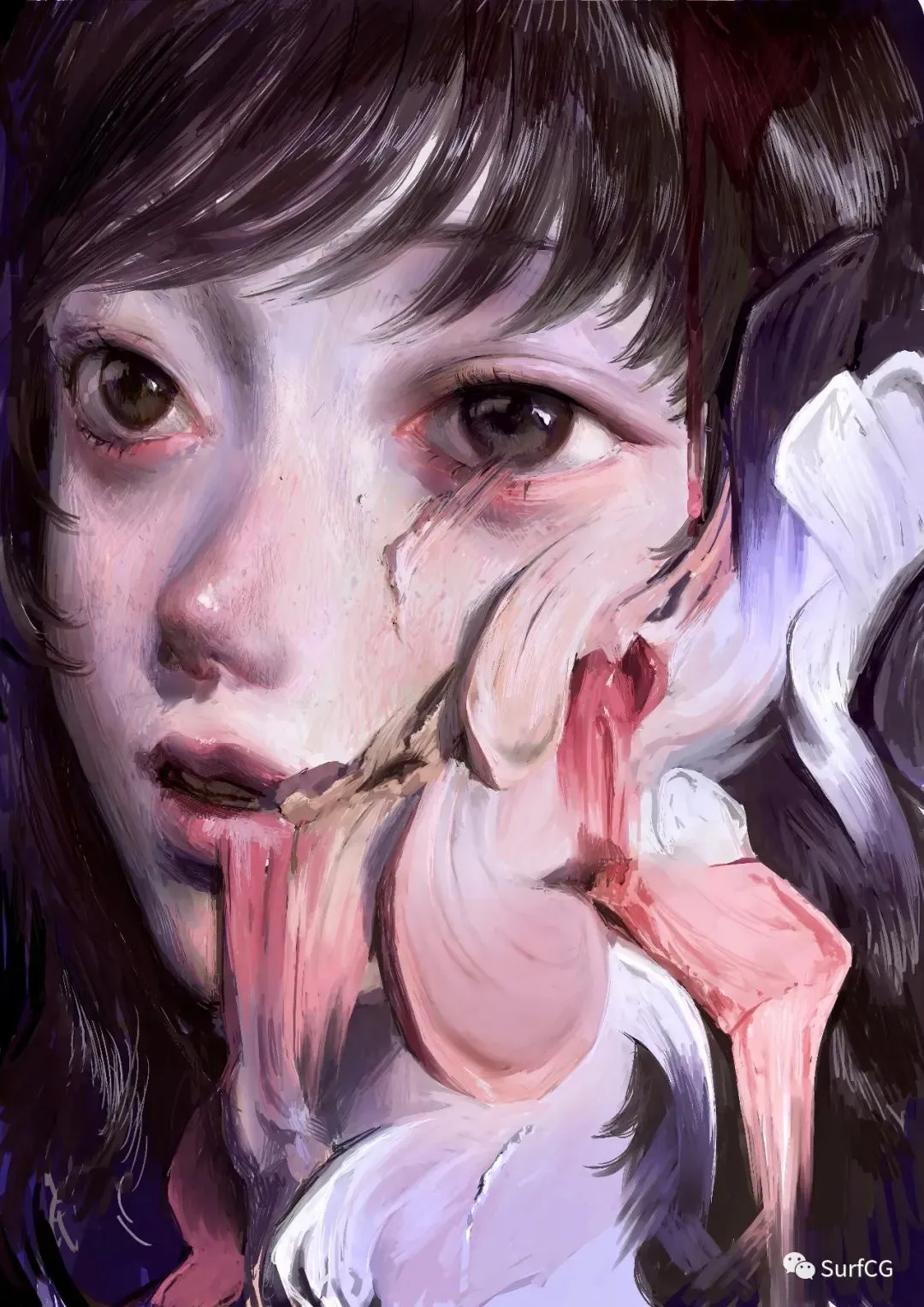 哥特式风格油画质感，诡异风的俏皮少女娃娃，恐怖童谣既视感！-SurfCG