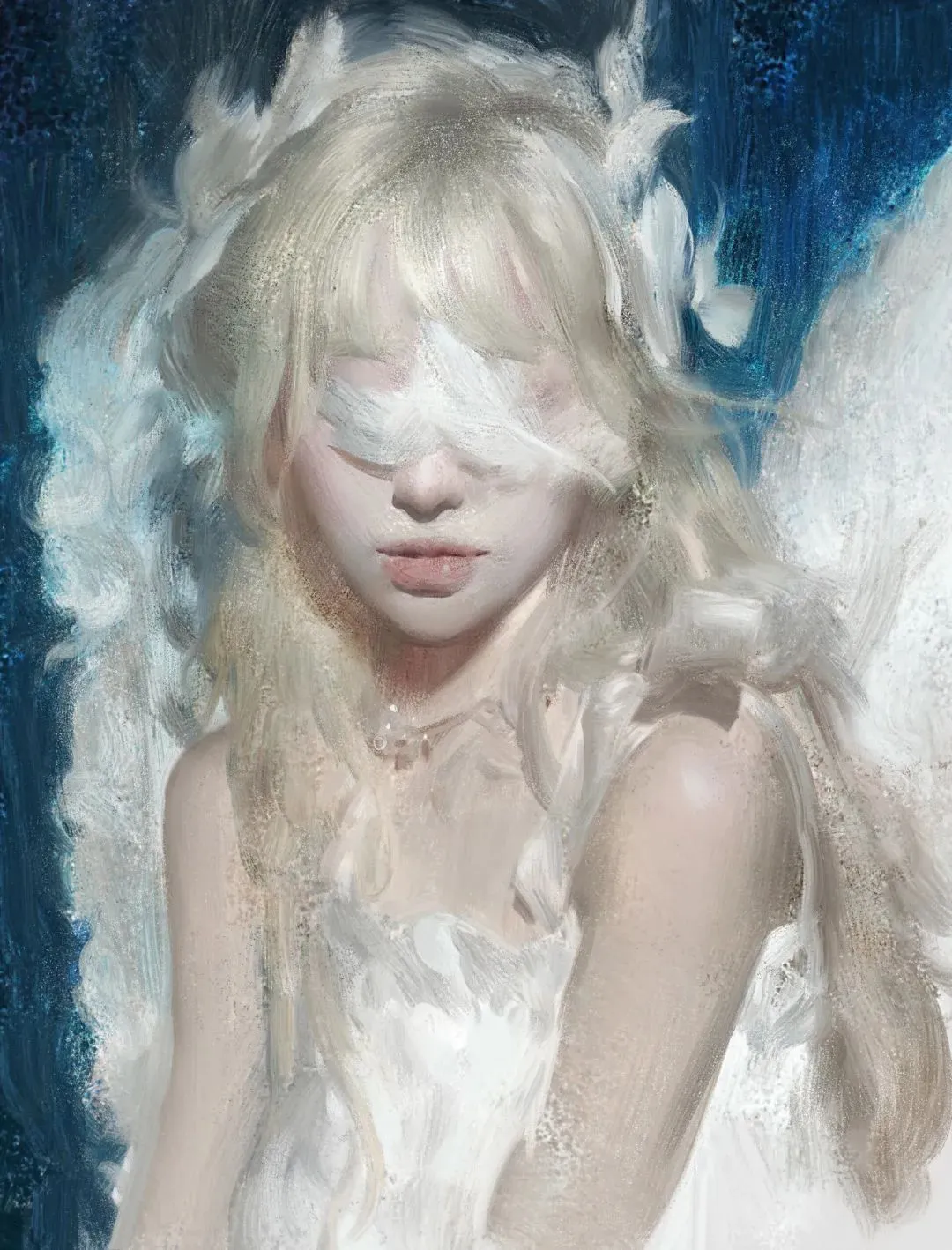 油絵、油彩画、美人画、人物画、天使、妖精、細密描写、F0作品 少女是散落在人间的天使！油画般的朦胧笔触勾勒出青春洋溢的少女气息