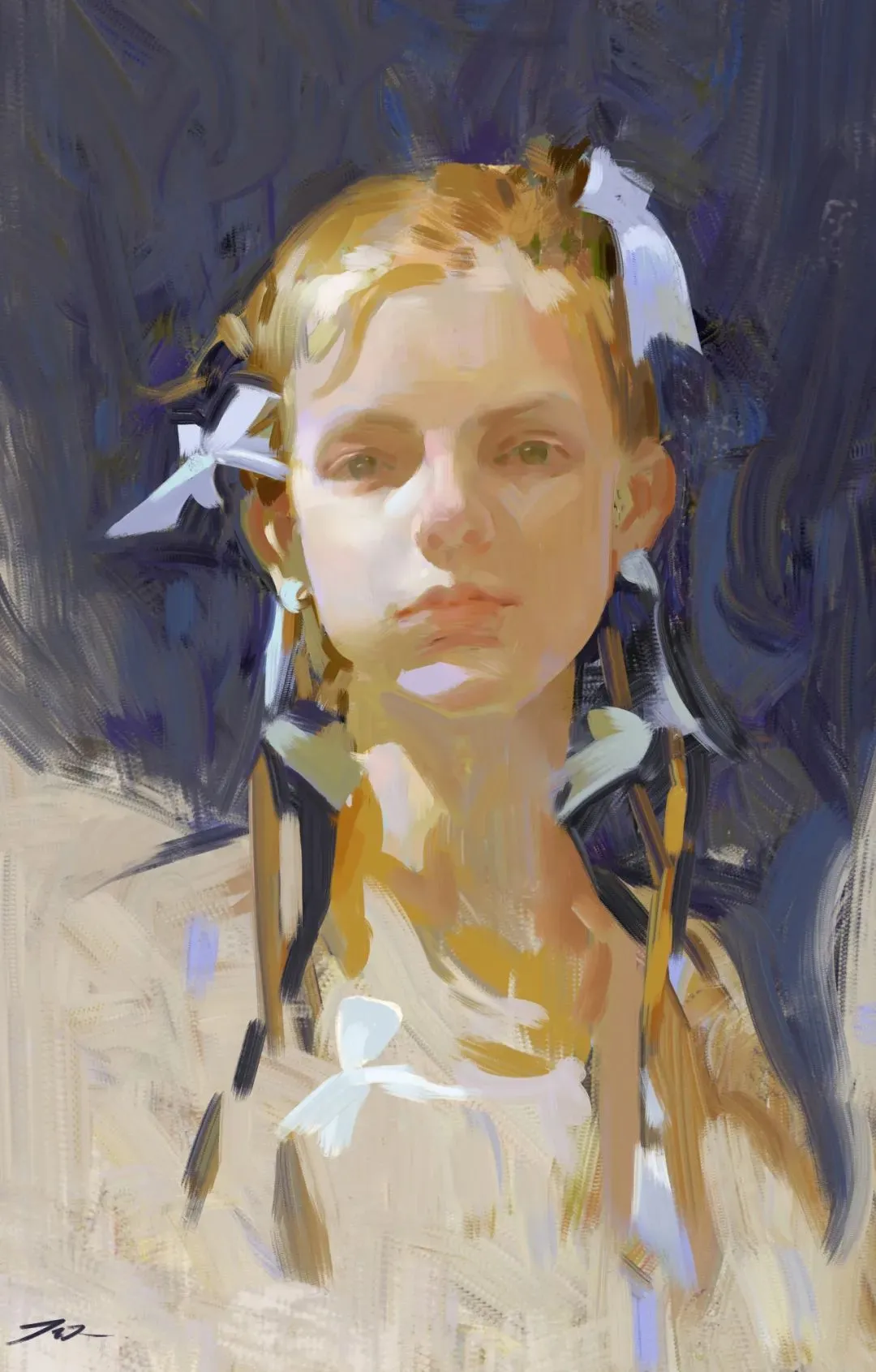 少女是散落在人间的天使！油画般的朦胧笔触勾勒出青春洋溢的少女气息