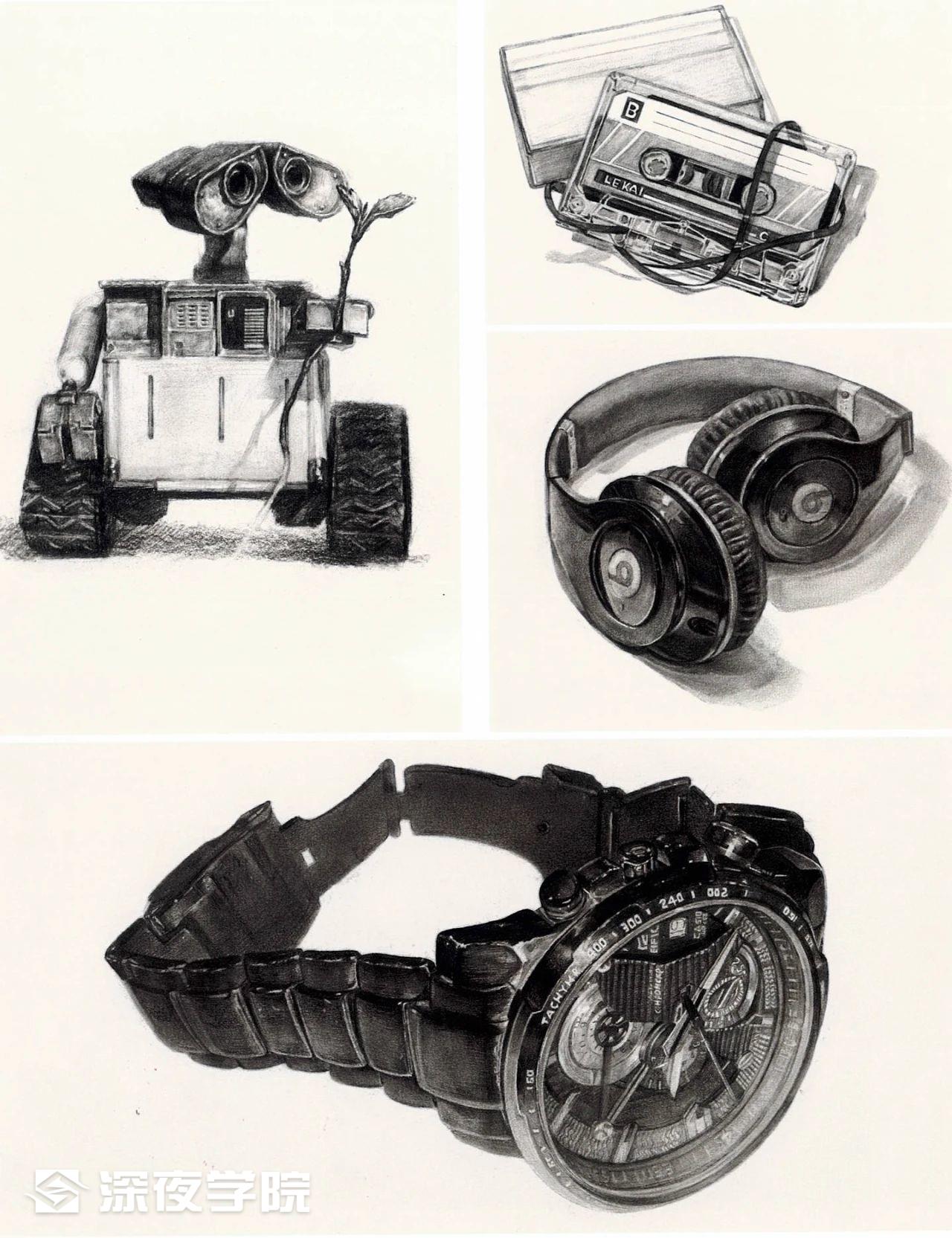 联考如何拿高分？设计素描中画好六类静物的质感-原画插画资源-深夜学院