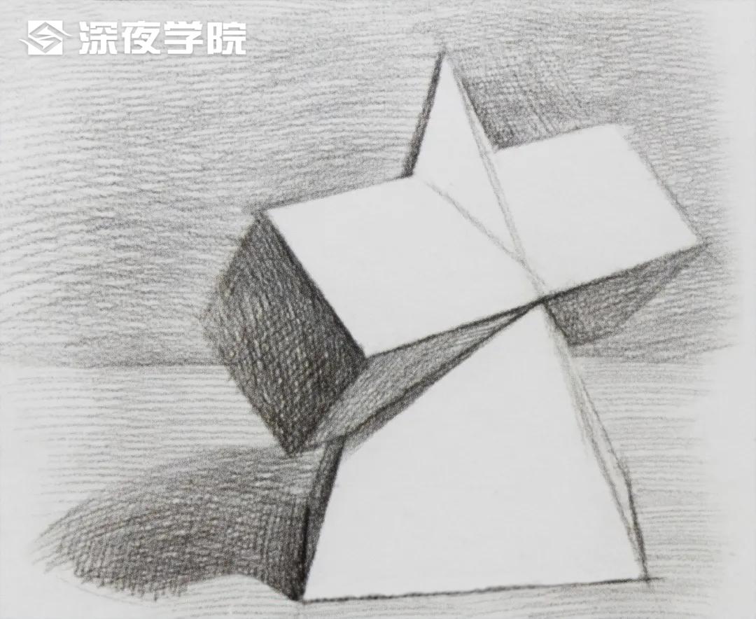美术联考常见题型：素描几何穿插体绘画步骤-原画插画资源-深夜学院